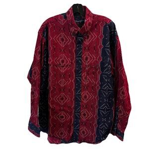 VTG‎ 90s Wrangler Shirt Mens Aztec X Long Tails Single Needle Stitch 16.5x35
